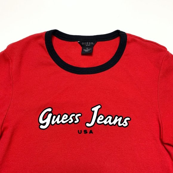 Vintage 90s Y2K Guess Red Long Sleeve Logo Top - Picture 6 of 8